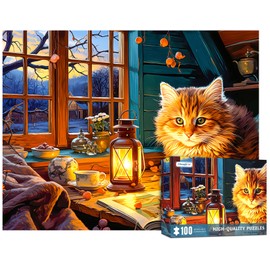 CHengQiSM 100 Piece Jigsaw Puzzle Large Piece Cat Reading Book Children & Adults 100 Pieces Puzzle Beginners Cat Cat Toy For Ages 6 Years Old Gift (45x35cm)