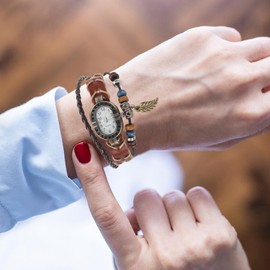 Gatuida Beaded Bracelet Watch for Women, Retro Watch Leather Watch Mens Watches Fashionable Square Wrist Watches for Woman Jewelry