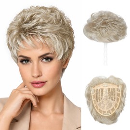 Hair Topper, Short Wiglet Hair Topper for Women with Thinning Large Coverage Synthetic Top Crown Hairpiece for Women - Medium Blonde