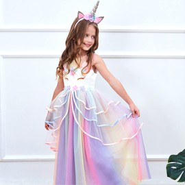 Unicorn Princess Dress Up Clothes for Little Girls – Costume, Jewelry and Headband (8-9 Years, Unicorn Princess 5C)
