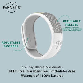 PARA'KITO Mosquito Insect & Bug Protection Wristband - Mosquito Stickers, Bug Spray Alternative Essentials for Beach, Camping, Desert Hiking - Natural Essential Oils (White)
