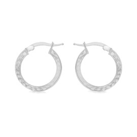 Tuscany Silver Women's Sterling Silver Rhodium Plated 20mm Marquise Patterned Triangle-Tube Creole Earrings