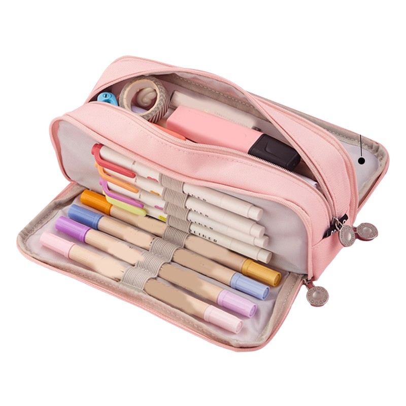 Pencil Pouch With 3 Compartments Large Capacity Double Opening Soft