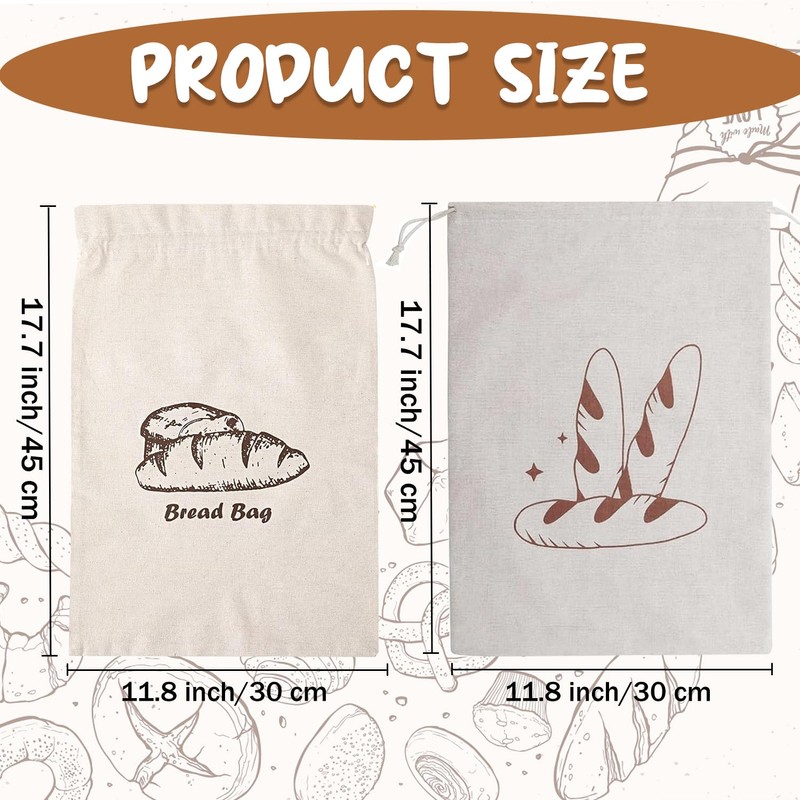 Set of 2 Linen Bread Bags with TPU Inner Lining