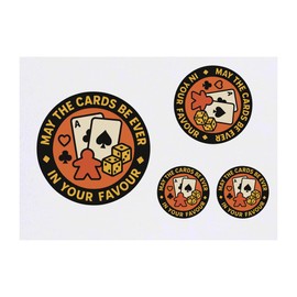 4 x 'May The Cards Be Ever in Your Favour' Temporary Tattoos - Water Resistant, Skin-Safe, Non-Toxic Transfers, Mixed Sizes (TO00085848)