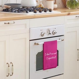 Tzhim Hot Pink Preppy Hand Towels, Kitchen Dishcloths, 'I Don't Sweat I Sparkle' Funny Dish Towels, Tea Towels for Kitchen, Trendy Bathroom Decor, 16x24in, MK051