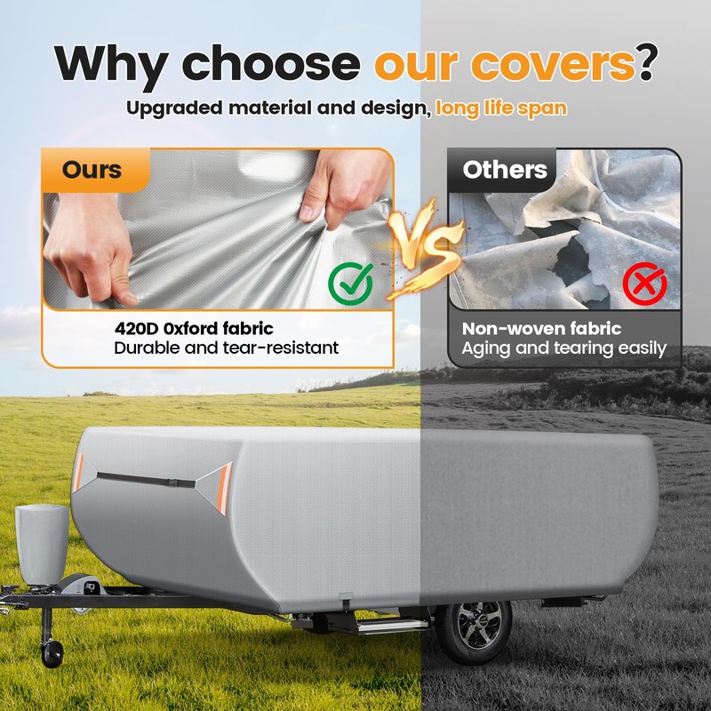 Pop Up Camper Cover 12'-14', Folding Camper Tent Trailer Cover，Extra-Thick