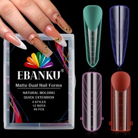 EBANKU 96PCS Poly Gel Nail Forms, Reusable Dual Forms for Polygel Multicolor Matte Stiletto Almond Square Nail Mold Acrylic Nail Extension Tool for Home Salon Nail Manicure, 4 Styles