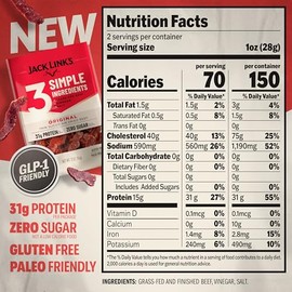 Jack Link's Thinly-Sliced Steak Multipack - Made with 3 Simple Ingredients - Original & Hickory Smoked - (4 Pack) 2 oz Bags - Ready to Eat, Simple Protein Snack - 31g Protein per Package