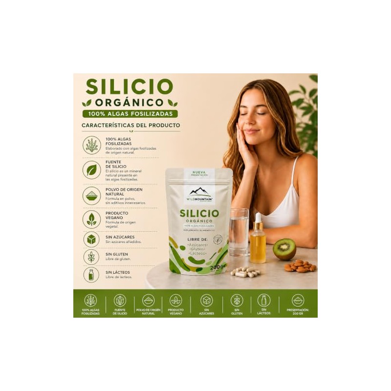Silicio Orgánico Wildmountain 200 100 Algas Fosilizadas Fuente Vegetal Producto