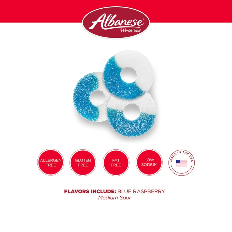 Albanese World's Best Gummi Blue Raspberry Rings, 4.5lbs of Candy