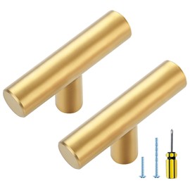 Ravinte 30 Pack Gold T Bar Cabinet Knobs 2 Inch Dresser Knobs Brushed Brass Single Hole Drawer Knobs Cabinet Handles