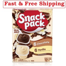 Snack Pack Chocolate & Vanilla Pudding Cups 12ct Family Pack Real Milk Lunch Sna