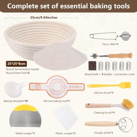 Brot Backen Zubehör Gärkörbchen Gärkorb Brotbackzubehör Brotbackset Garkorb Brotback Set Gähr Körbchen Sauerteig Brotgärkörbchen Proofing Basket Rund Brotgärkörbe Baking Groß Backkorb Natur Rattan