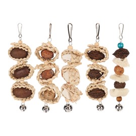 5PCS Parrot Cuttlebone Chew Toy Bite Resistant Corn Leaf Nuts Bird Chewing Toys with Bell for Parrot Hanging Cage Toy