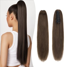 S-noilite Real Hair Ponytail Extensions, Braid Hair Extensions, Straight, 105 g, Real Hair Ponytail with Clip, 35 cm, #2 Dark Brown