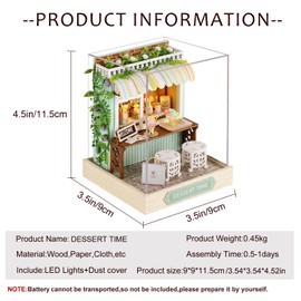 CUTEROOM DIY Miniature House Kit, Wooden Dollhouse Kit Mini House Making Kit with Furnitures and Dust Cover (Dessert Time)