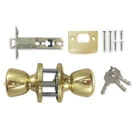 Security Series Single Cylinder Keyed Entry Door Knobset Polished Brass [401 BB] - Cerradura con Llave de Puerta Bronce Pulido