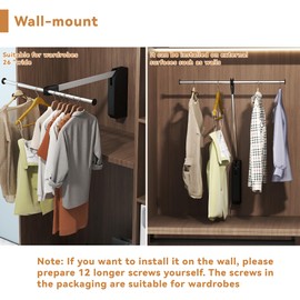 bimiti Pull Down Closet Rod Single Side 26 Inch Wardrobe Lift Wide Hanger Organizer One Arm Dormitory Clothes Bar Closet Floating Shelves Liftable Hanging Clothes Wall Mounted Closet Pole