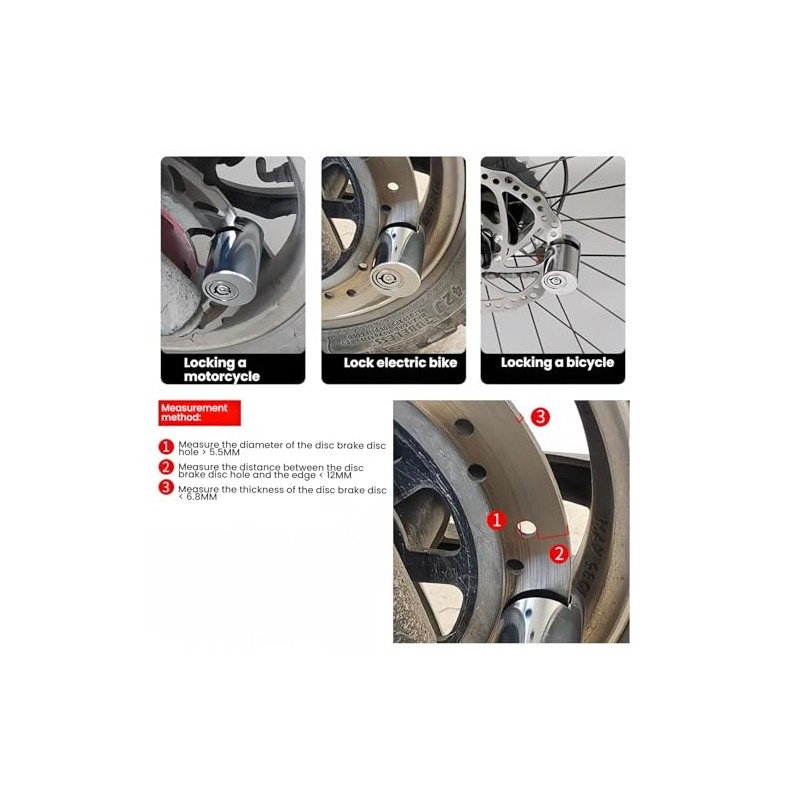 Brake Disc Lock with Reminder Cable for Theft Protection, Stretchable