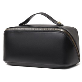 YOOAEFRTY Makeup Pouch, Large Capacity, Storage Pouch, Cosmetics Storage, Women's, Vanity Pouch, Portable, Cosmetic Bag, PU Bag, Travel, Business Trip, Lightweight, Waterproof,, Black