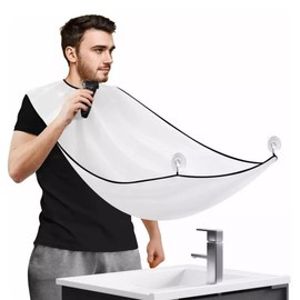 Capa Adherente Afeitado Barber Delantal Barba Hombre, Capas Peluqueria para Afeitar, Recortar, Accesorios de Aseo Barber y Regalos para Papá, Marido o Novio, Talla única (Blanco)