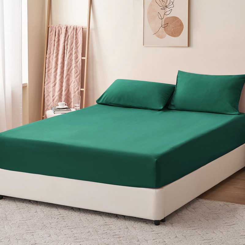 RUIKASI Fitted Sheet 180 x 200 cm Green Bed Sheet