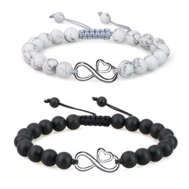 COAI His and Hers Infinity Heart Howlite Matte Onyx Stone Matching Couples Bracelets