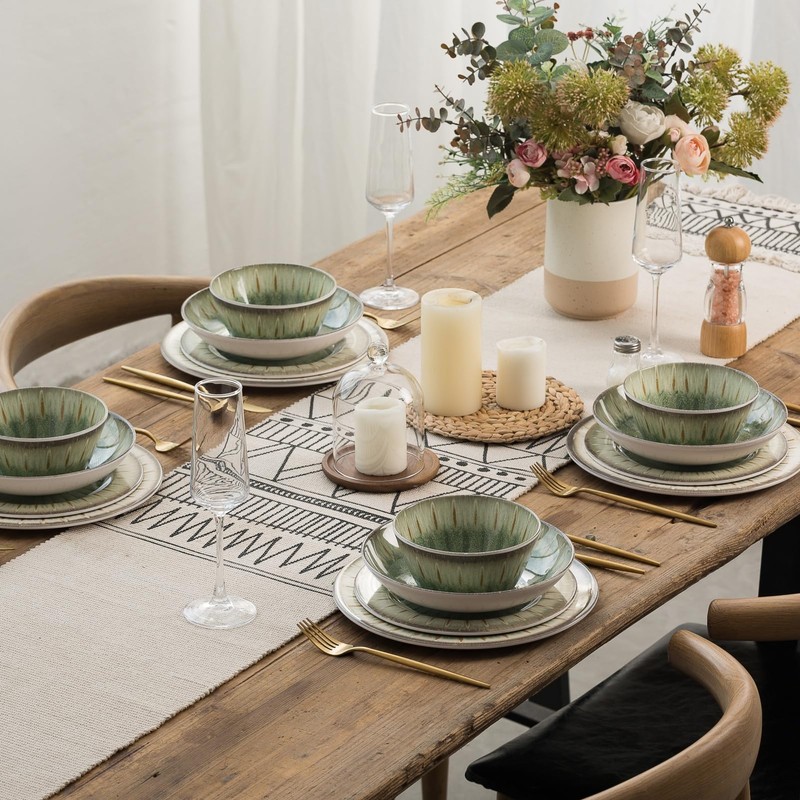 MissYip Melamine Dinnerware Set, 16 Piece for 4, Unbreakable Kitchen