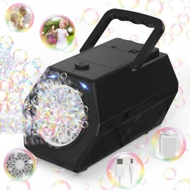 Babuloo Automatic Bubble Machine, Professional Bubble Maker 2 Speeds for Kids 15000+ Big Bubbles/Min, 240ml Solution Portable Bubble Blower Machine with Lights Outdoor Bubble Toys for Party Wedding