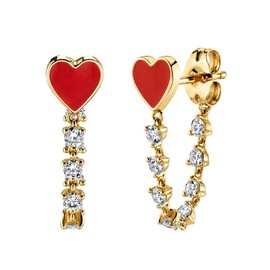 UniLogue S925 Silver Needle Fashion Unique Tassel Drop Earrings with Zircon Love Heart Enamel Stud Earrings INS Fashion Jewelry (Red)