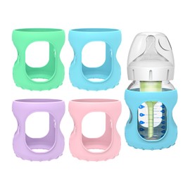 MORLIKE 4 Pack Silicone Sleeves Fit for 5 oz/150 mL Dr. Brown's Wide Neck Glass Baby Bottle, 100% Silicone Covers Protect Baby Bottle, Easy to Grip Baby Bottle Holders for ‎WB53700-WEB ‎WB51700-P4