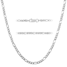 KISPER Solid 925 Sterling Silver 18K Gold Plated Italian 3mm Solid Diamond-Cut Flat Figaro Link Chain Necklace - for Men & Women with Lobster Clasp - Made in Italy (Sterling Silver, 22 inches (men's standard length))