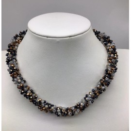 Chico's Blue, Grey,Gold Multi Strand Beaded Necklace NWTS