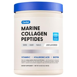 Marine Collagen Peptides - Hydrolyzed Ultra-fine Collagen Powder for Women & Men, Hyaluronic Acid, Biotin, Vitamin C, for Skin, Hair, Nails, Joints, Non-GMO, Unflavored, Easily Dissolved, 16oz