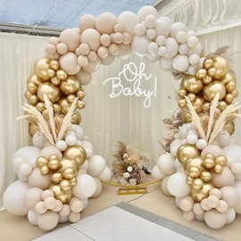 Arch Kit of 127 White Sand, Gold Metal and White Standard Balloons for Amazing Decoration - Birthday, Men, Boys, Baby Shower, Engagement, Wedding, Make Your Moments Memorable