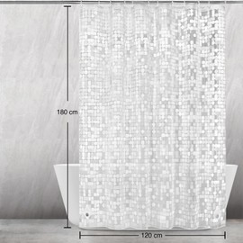 WELTRXE Anti-Mould Shower Curtain with Bottom Weight Magnet, Waterproof Antibacterial EVA Curtain for Shower and Bath, Child-Friendly, 0.15 mm Thick, 120 x 180 cm, Transparent Geometric, incl. 8