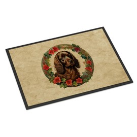 Caroline's Treasures DAC2331JMAT Boykin Spaniel Christmas Flowers Doormat Front Door Mat Indoor Outdoor Rugs for Entryway, Non Slip Washable Low Pile, 24H X 36W