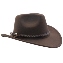 Sandy Ting Men & Women's Classic Felt Wide Brim Western Cowboy Cowgirl Hat with Belt Buckle Brown