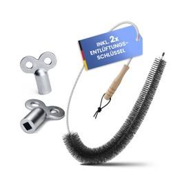 Novuj - Radiator Brush 120 cm Professional Set [Includes 2 x Heating Keys] Heating Brush with Rubber Coating | Radiator Cleaning Brush for Effective Reduction of Heating Costs