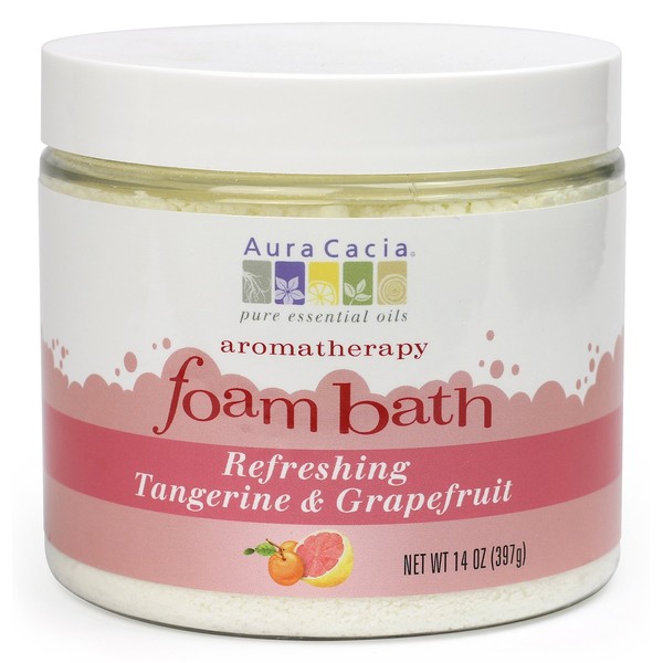 Aura Cacia Aromatherapy Foam Bath, Refreshing Tangerine and Grapefruit, 14 ounce jar (Pack of 2)