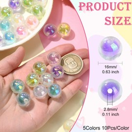 Gythara 16MM 50 pcs 5 Colors Luminous Transparent Round Theme Acrylic Beads Glow in The Dark Spacer Beads for DIY Jewelry Necklace Bracelet Earring Keychain Making Craft Decor