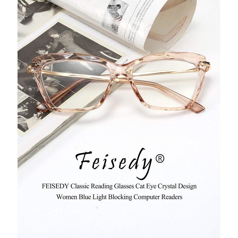 FEISEDY Crystal Cat Eye Reading Glasses Blue Light Blocking Reader