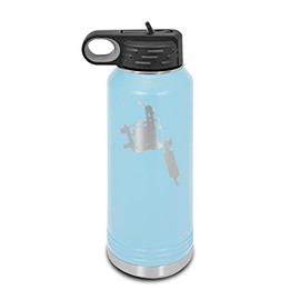 Tattoo Machine Laser Engraved Water Bottle Customizable Polar Camel Stainless Steel with Straw - Ink Body Art v2 Light Blue 32 oz