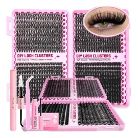 Kit Pestañas Postizas En Racimo 800 Pzs 9-16 Mm Con Aplicado Negro