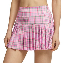Women Pleated Tennis Skirt with Pocket Plaid Skirts Soft Girl Aesthetic Clothes Grid Pink S