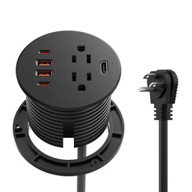 QBA Recessed Power Grommet with HDMI Port, 35W USB C Fast Charing, 3-inch Desk Power Outlet, 2 Outlets, 4 USB Ports, Flush Mount for Furniture Cabinet Home Office, ETL Listed