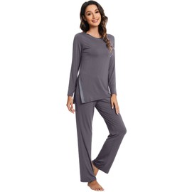 WiWi Viscose from Bamboo Pajamas Set for Women Soft Long Sleeve Pj Sleepwear Knit Jammies Pants Lounge Sets Loungewear S-XXL, A-dark Grey, XX-Large