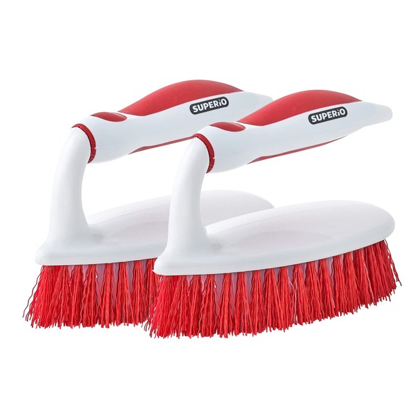 Superio Cleaning Scrub Brush with Stiff Bristles and Comfort Grip Handle,Red 2 Pack Heavy-Duty Household Utility Scrubber for Kitchen, Bathroom, Shower, Sink, Toilet