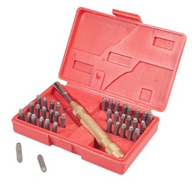 PandaHall Elite 37 Pcs Letter and Number Metal Stamp Set, 1/10 inch 2.5mm, Uppercase Alphabet A to Z and Number 0 to 9 and Symbols with Stamping Punch Press Tool for Imprinting on Jewelry Leather Wood